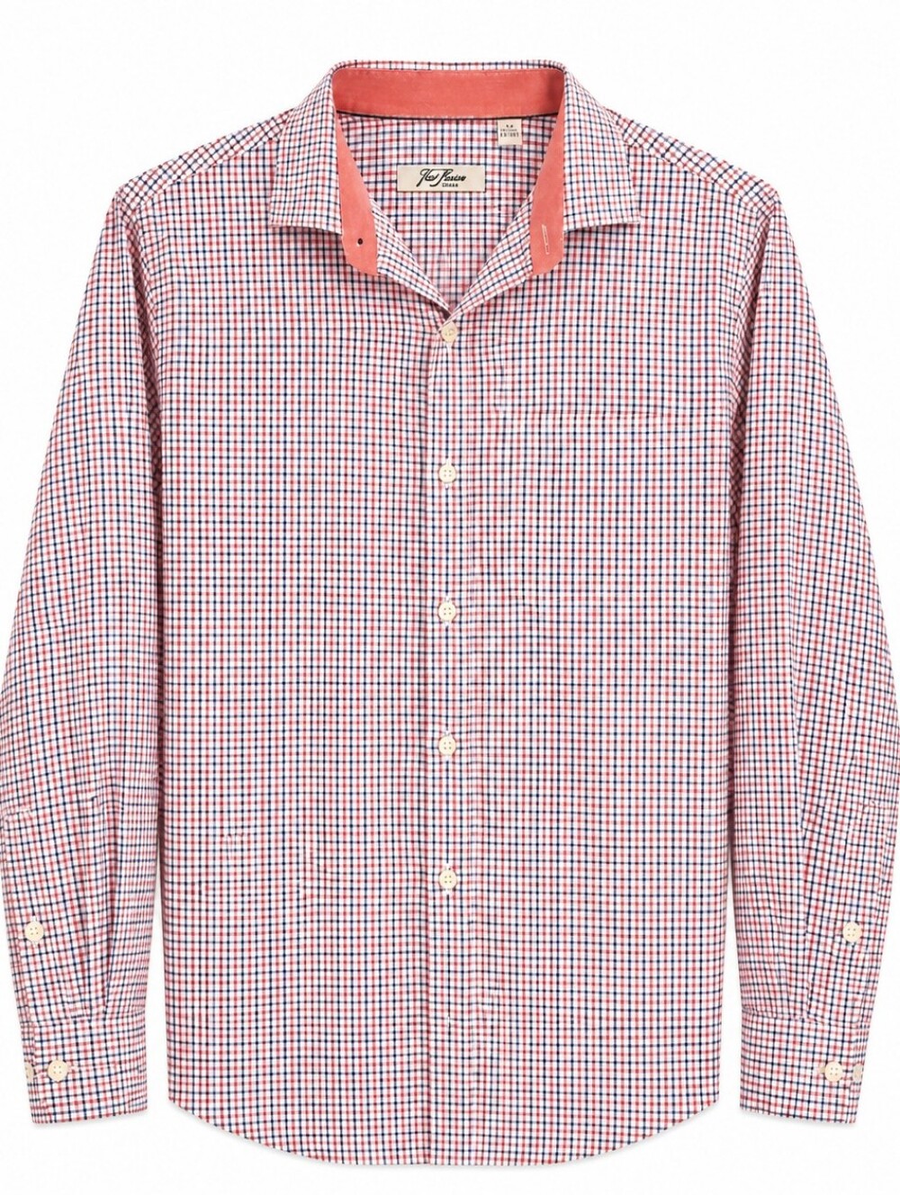 Van Heusen Men’s Coral and Navy Micro-Check Button Down Shirt Slim Fit L/G